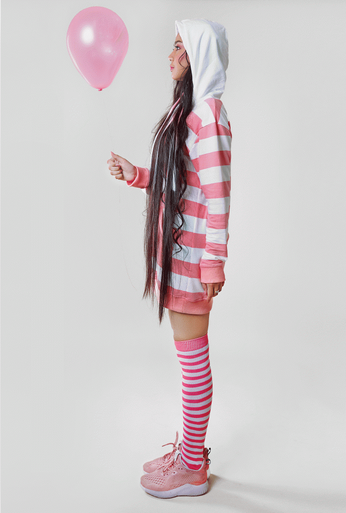 Pink and white Stripe Hoodie 